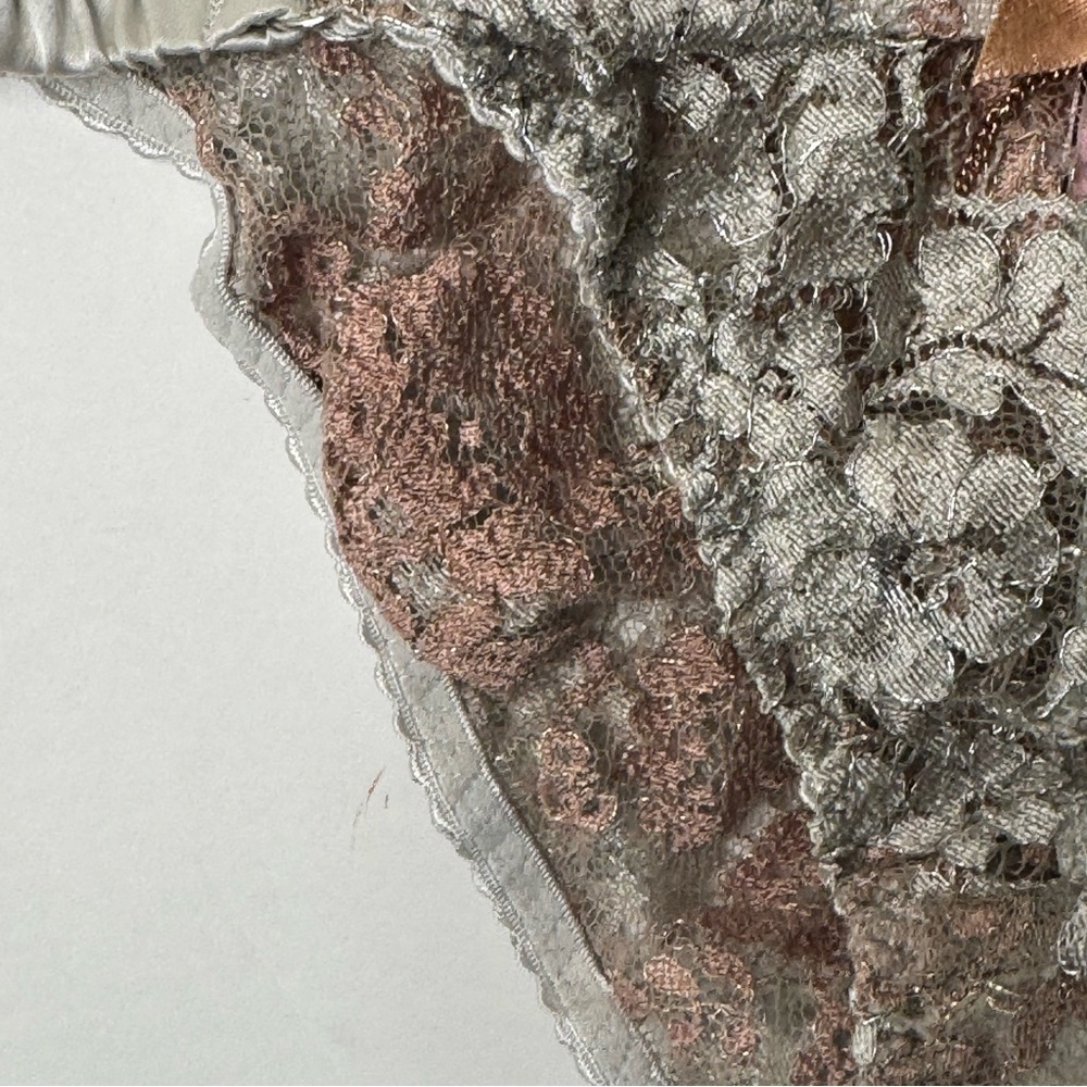 NWT AGENT PROVOCATEUR Lorelli Lace Silk Bikini Briefs Rose Gold Silver AP Size 3 - Picture 10 of 16